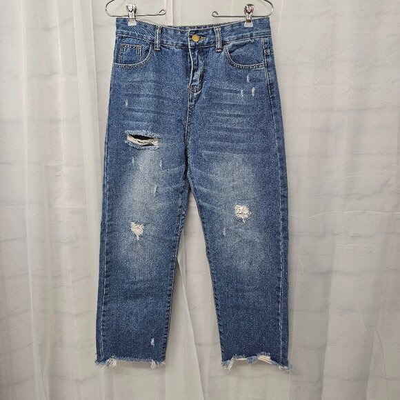 Blue Barrel Distressed Cropped Jeans Rustic Boho 28 - Picture 15 of 15